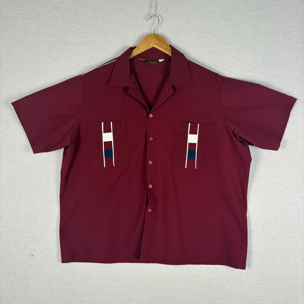 Vtg 50s Atomic Button Up Mens XL Short Sleeve Rockabilly Retro Camp Made in USA